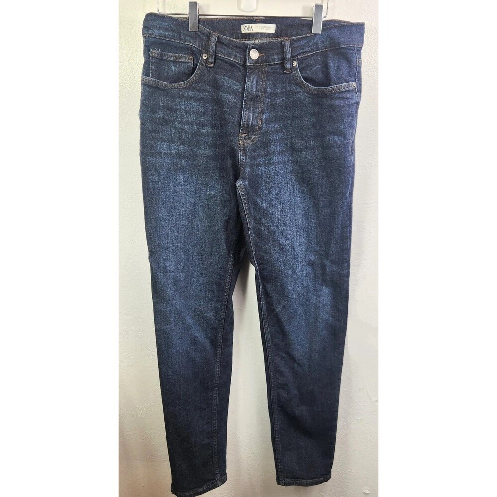 Zara Men's Dark Blue Denim Skinny Straight Leg Jeans Size 34